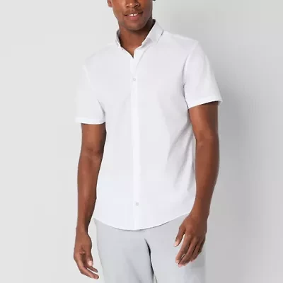 J. Ferrar Ultra Comfort Mens Short Sleeve Slim Fit Wrinkle Free Button-Down Shirt