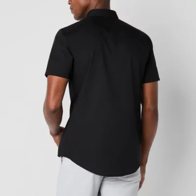J. Ferrar Ultra Comfort Mens Short Sleeve Slim Fit Wrinkle Free Button-Down Shirt