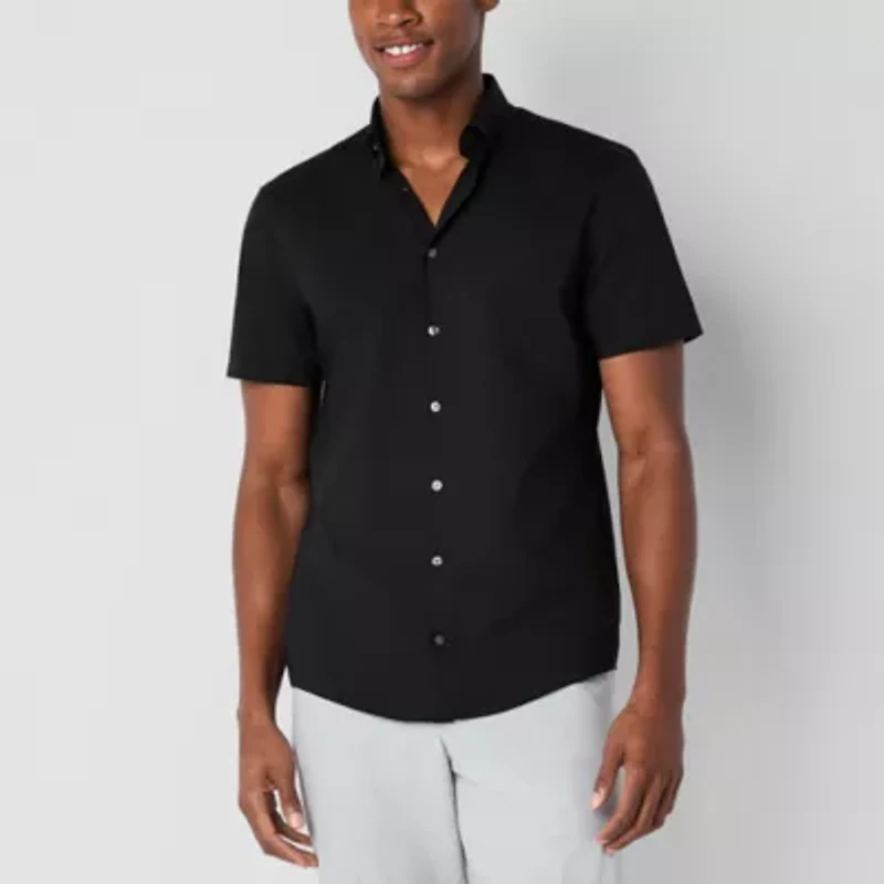 J. Ferrar Ultra Comfort Mens Short Sleeve Slim Fit Wrinkle Free Button-Down Shirt