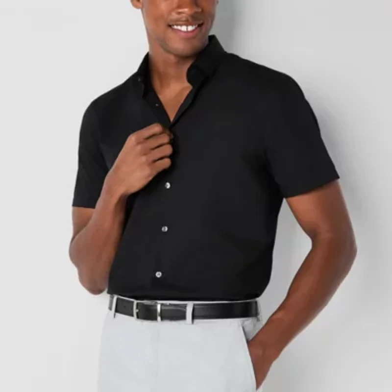 J. Ferrar Ultra Comfort Mens Short Sleeve Slim Fit Wrinkle Free Button-Down Shirt