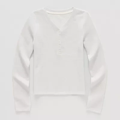 Thereabouts Little & Big Kid Girls Henley Neck Long Sleeve T-Shirt