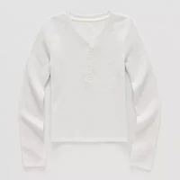 Thereabouts Little & Big Kid Girls Henley Neck Long Sleeve T-Shirt