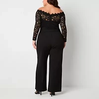 Premier Amour Off The Shoulder Womens Straight Neck Long Sleeve Plus Jumpsuit