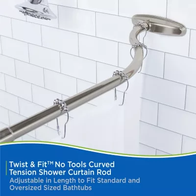 Kenney Twist & Fit No Tools Curved 57-72 IN Adjustable Tension Shower Curtain Rod