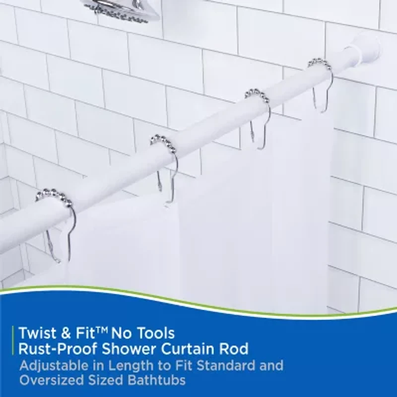 Kenney Twist & Fit No Tools Rust-Proof 42-72 IN Adjustable Tension Shower Curtain Rod