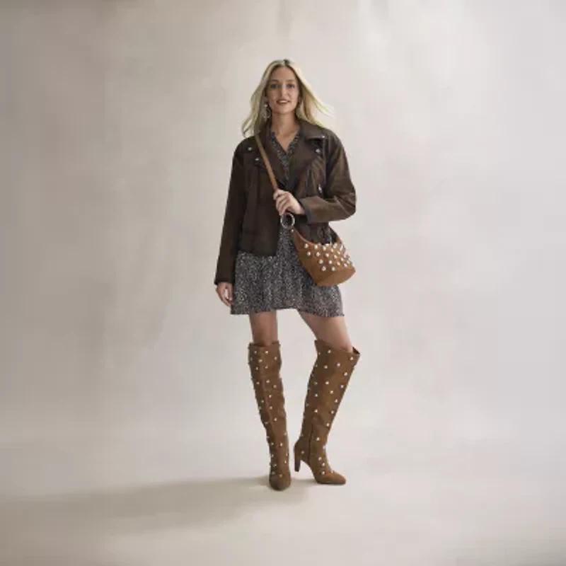 a.n.a Womens Malinda Genuine Suede Studded Stiletto Heel Over The Knee Boots