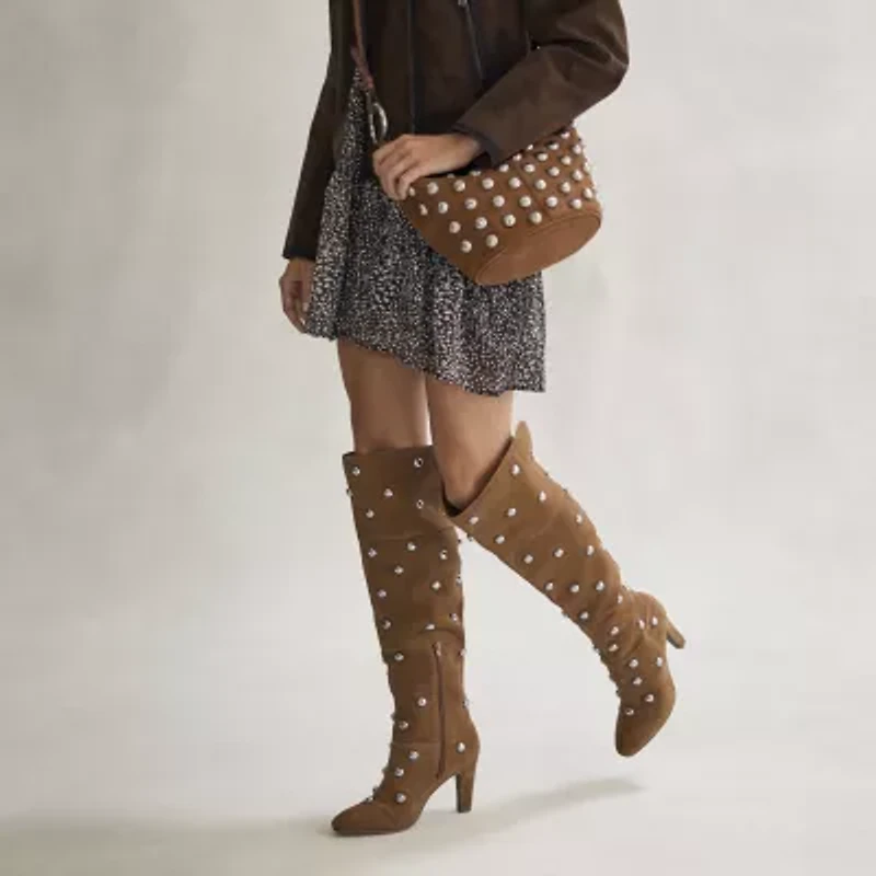 a.n.a Womens Malinda Genuine Suede Studded Stiletto Heel Over The Knee Boots