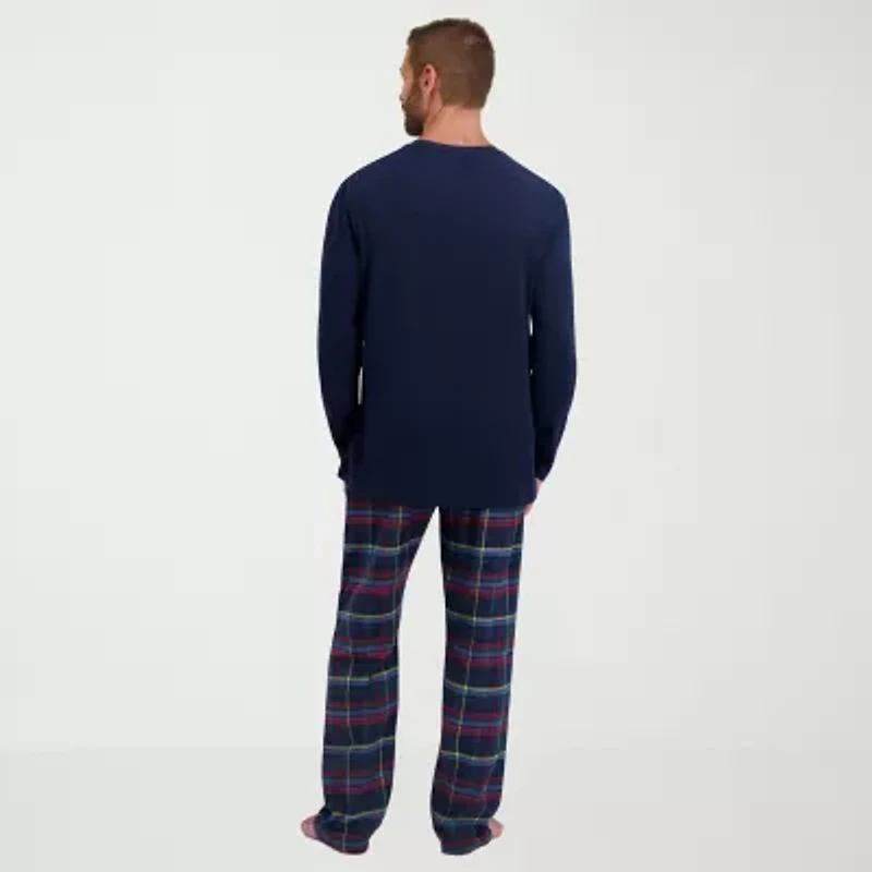 Hanes Mens Flannel Crew Neck Long Sleeve 2-pc. Pajama Pants