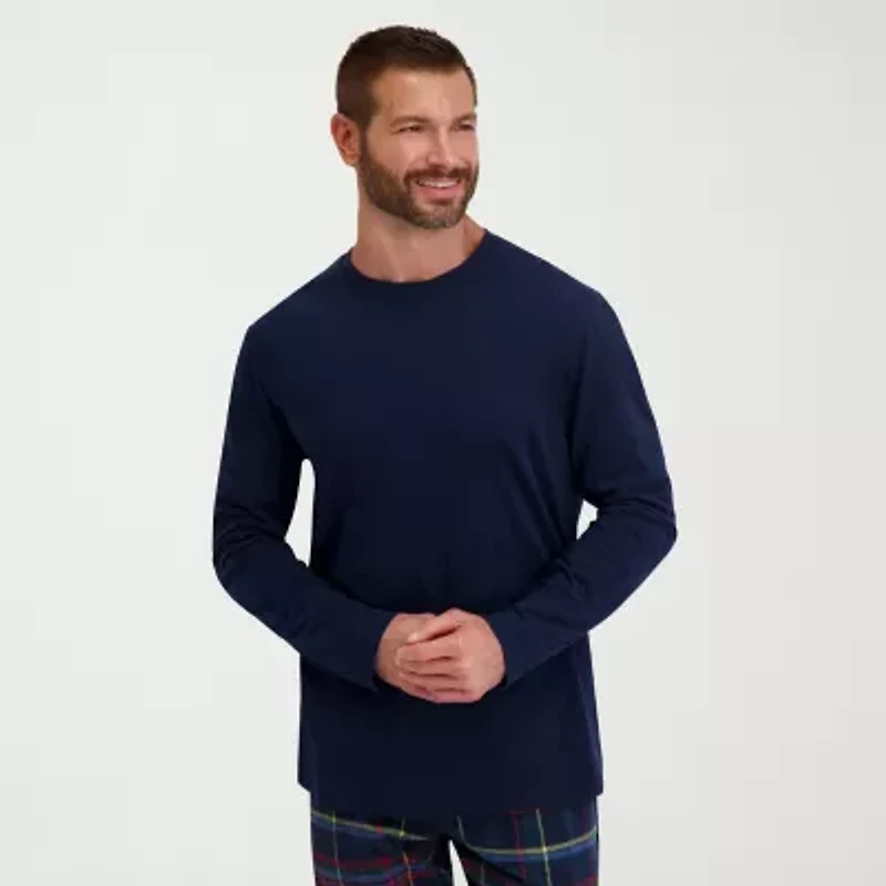 Hanes Mens Flannel Crew Neck Long Sleeve 2-pc. Pajama Pants