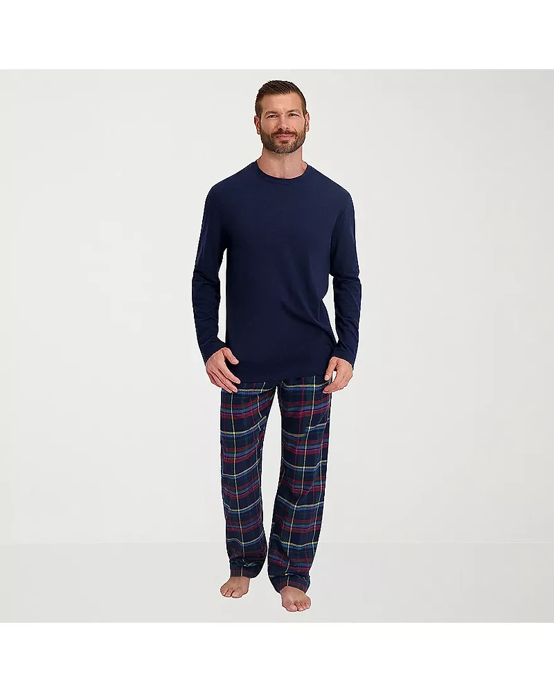 Hanes Mens Crew Neck Long Sleeve 2-pc. Pajama Sets