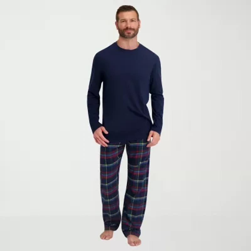 Hanes Mens Flannel Crew Neck Long Sleeve 2-pc. Pajama Pants