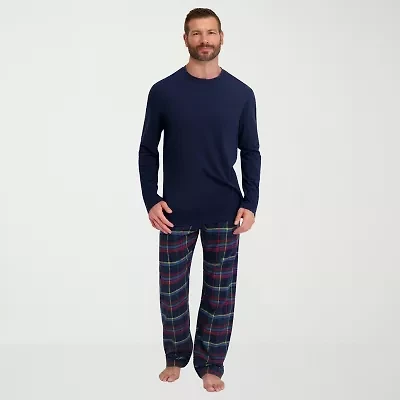 Hanes Mens Flannel Crew Neck Long Sleeve 2-pc. Pajama Pants