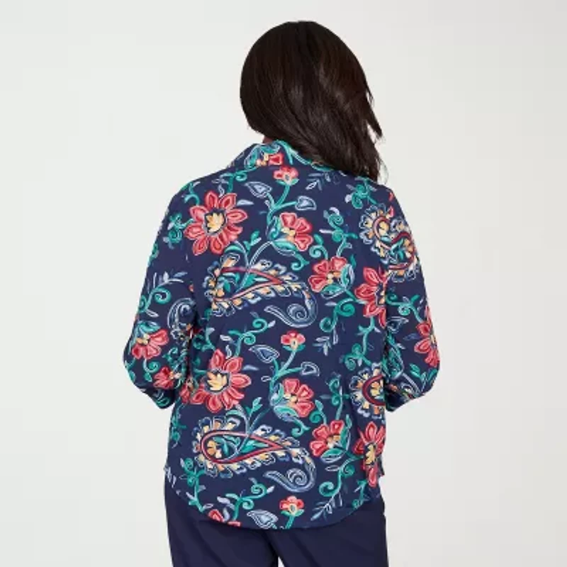 Alfred Dunner Saratoga Springs Womens Round Neck 3/4 Sleeve Layered Top