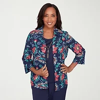 Alfred Dunner Saratoga Springs Womens Round Neck 3/4 Sleeve Layered Top