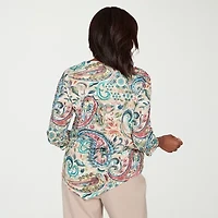 Alfred Dunner Saratoga Springs Womens Crew Neck 3/4 Sleeve T-Shirt