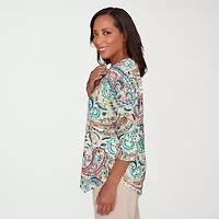 Alfred Dunner Saratoga Springs Womens Crew Neck 3/4 Sleeve T-Shirt