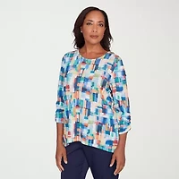 Alfred Dunner Saratoga Springs Womens Crew Neck 3/4 Sleeve T-Shirt