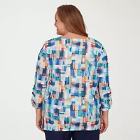 Alfred Dunner Saratoga Springs Womens Plus Crew Neck 3/4 Sleeve T-Shirt
