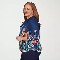 Alfred Dunner Saratoga Springs Womens Plus Crew Neck 3/4 Sleeve T-Shirt