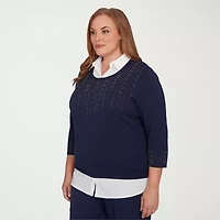 Alfred Dunner Saratoga Springs Womens 3/4 Sleeve Layered Sweater Plus