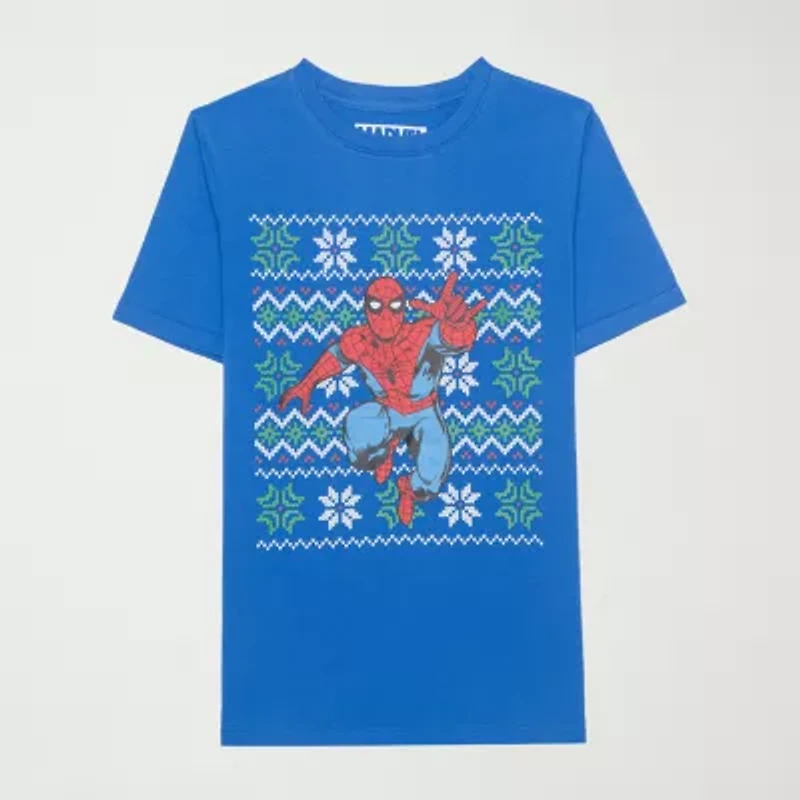 Disney Collection Little & Big Kid Boys Crew Neck Short Sleeve Regular Fit Spiderman Graphic T-Shirt