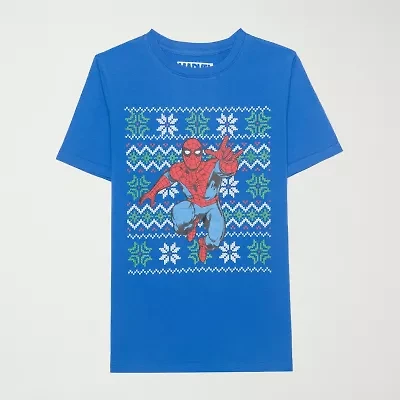 Disney Collection Little & Big Kid Boys Crew Neck Short Sleeve Regular Fit Spiderman Graphic T-Shirt