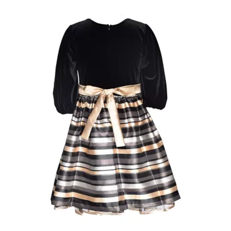 Bonnie Jean Little & Big Kid Girls 3/4 Sleeve Puffed Velvet Fit + Flare Dress