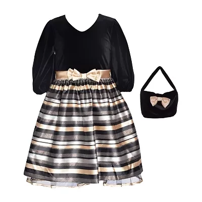 Bonnie Jean Little & Big Kid Girls 3/4 Sleeve Puffed Velvet Fit + Flare Dress