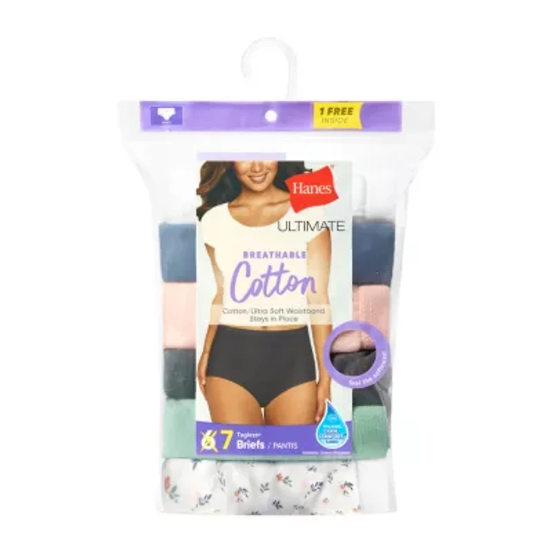 Hanes Ultimate™ Cool Comfort™ Cotton Ultra Soft Womens Average + Full Figure Cooling 7 Pack Brief Panty 40h7cc