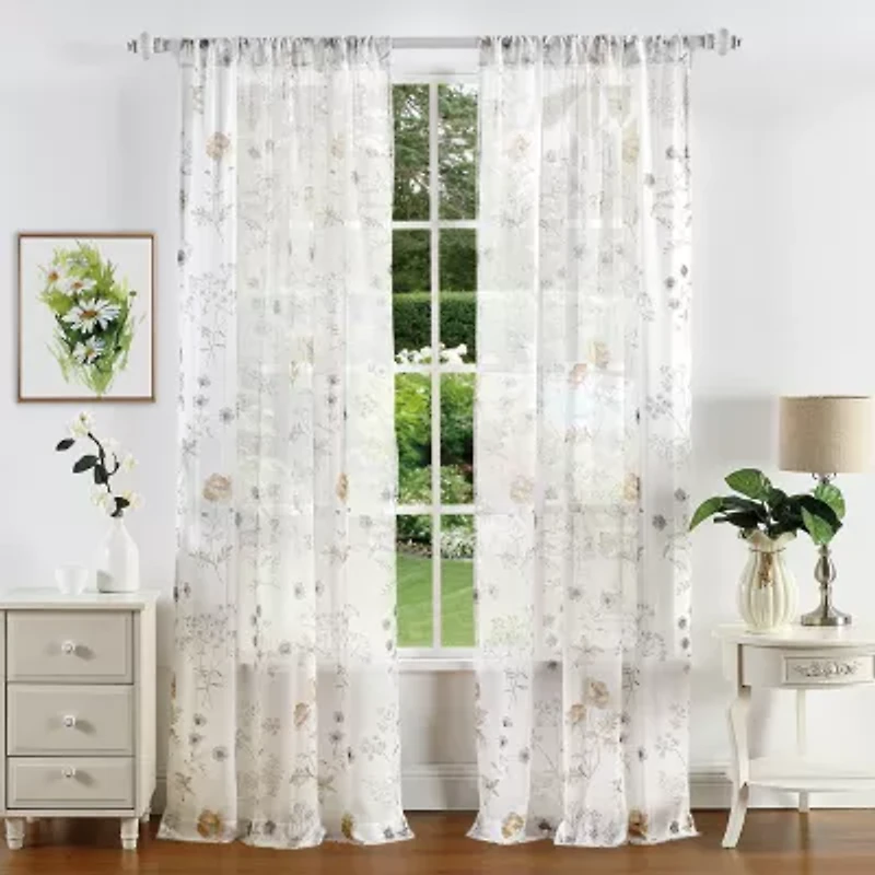 Martha Stewart Garden Print Semi-Sheer Set of 2 Curtain Panel
