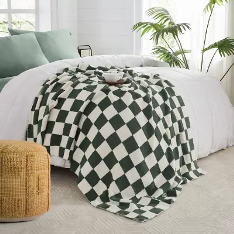 Truly Soft Cozy Checkerboard Reversible Throw