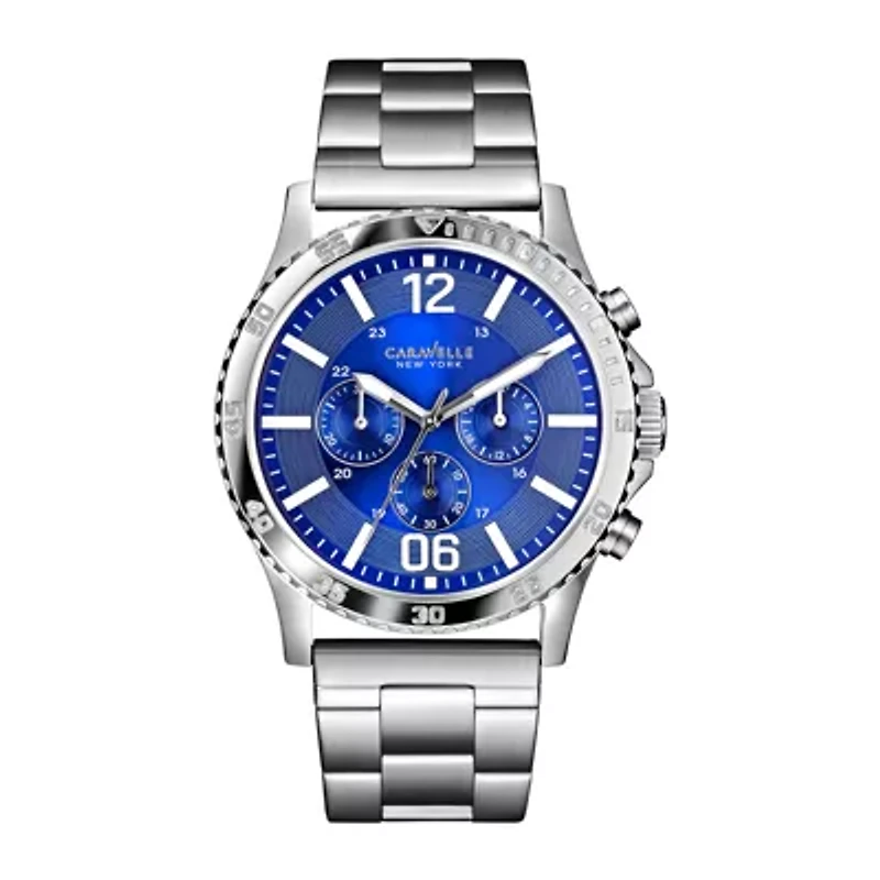 Caravelle New York® Mens Blue Dial Silver-Tone Bracelet Watch 43A116