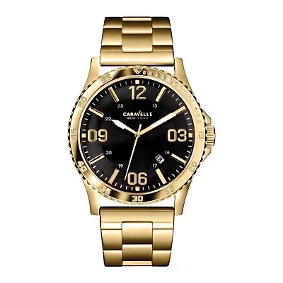Caravelle New York® Mens Black Round Dial & Gold-Tone Bracelet Watch 44B104