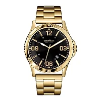Caravelle New York® Mens Black Round Dial & Gold-Tone Bracelet Watch 44B104