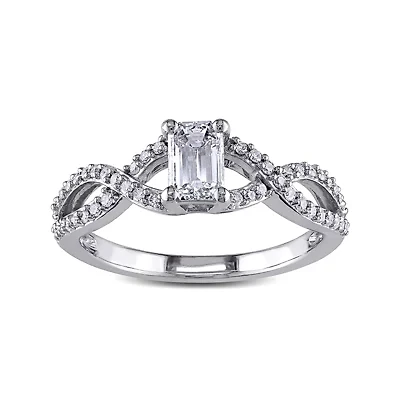 4/5 CT.T.W. Natural Diamond 14K White Gold Emerald-Cut Crossover Ring