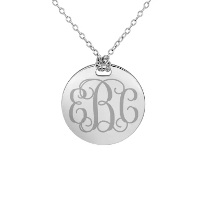 Personalized Sterling Silver 19mm Round Monogram Pendant Necklace