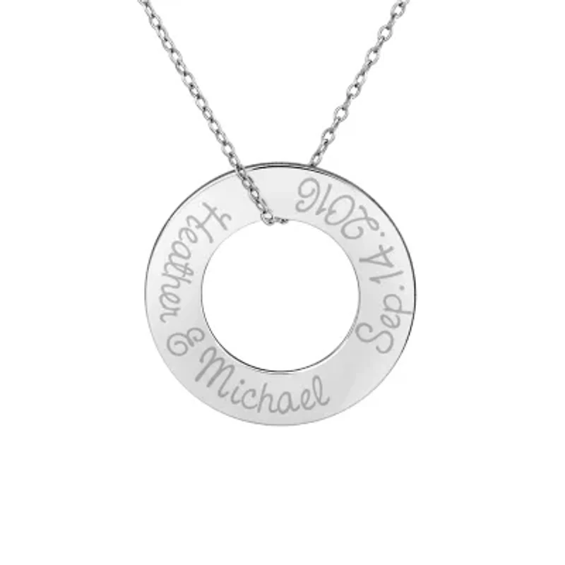 Personalized Sterling Silver 26mm Circle Couple's Name & Date Pendant Necklace