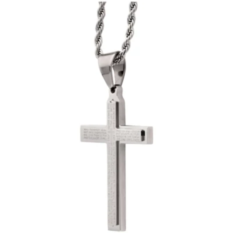 Mens Lord's Prayer 2-pc Stainless Steel Cross Necklace and ID bracelet Jewerly Set