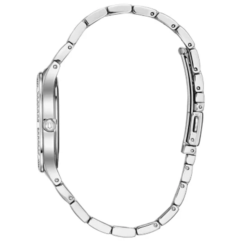 Bulova Crystal Womens Silver Tone Stainless Steel Bracelet Watch 96l264