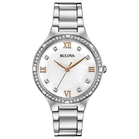 Bulova Crystal Womens Silver Tone Stainless Steel Bracelet Watch 96l264