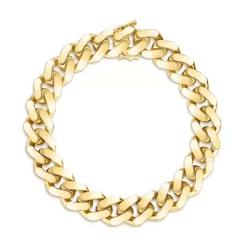 Womens 10K Gold 8 1/2 Inch Hollow Link Chain Bracelet