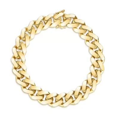 Womens 10K Gold 8 1/2 Inch Hollow Link Chain Bracelet