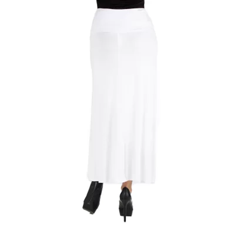 24/7 Comfort Apparel Elastic Waist Solid Maxi Skirt