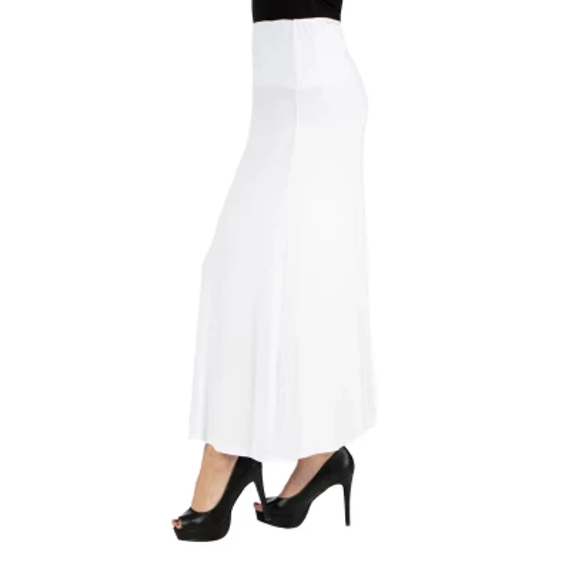 24/7 Comfort Apparel Elastic Waist Solid Maxi Skirt