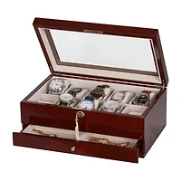 Mele and Co Christo Glass Top Walnut-Finish Watch Box