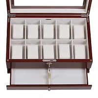 Mele and Co Christo Glass Top Walnut-Finish Watch Box