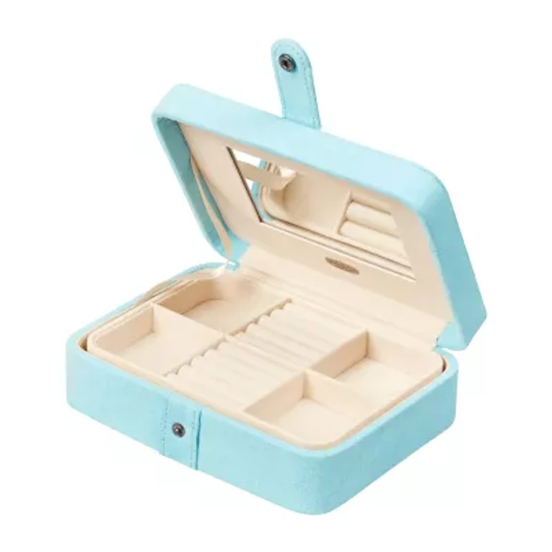 Mele and Co Giana Plush Fabric Aqua Jewelry Travel Case