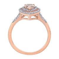 Womens 1/4 CT. T.W. Genuine Pink Morganite 14K Rose Gold Pear Halo Engagement Ring