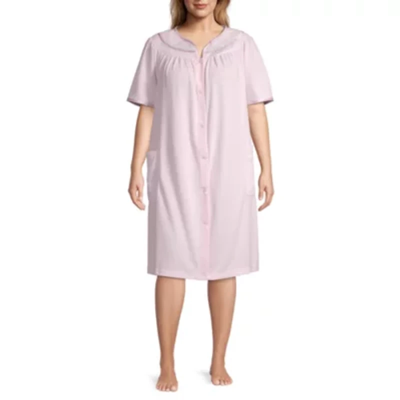 Adonna Womens Plus Waffle Short Sleeve Knee Length Robe