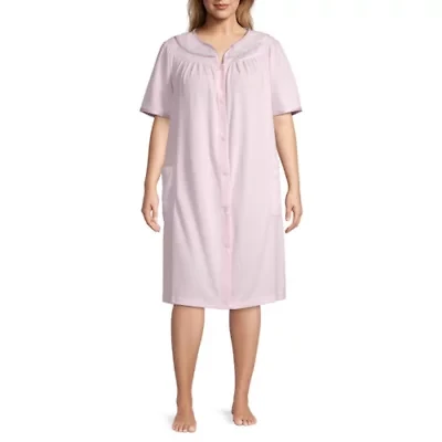Adonna Womens Plus Waffle Short Sleeve Knee Length Robe